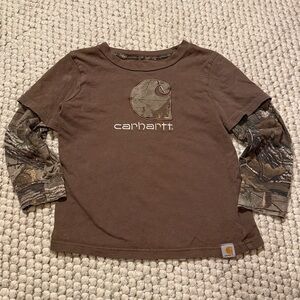 Carhartt Kids Brown Shirt with Realtree Camo Sleeves